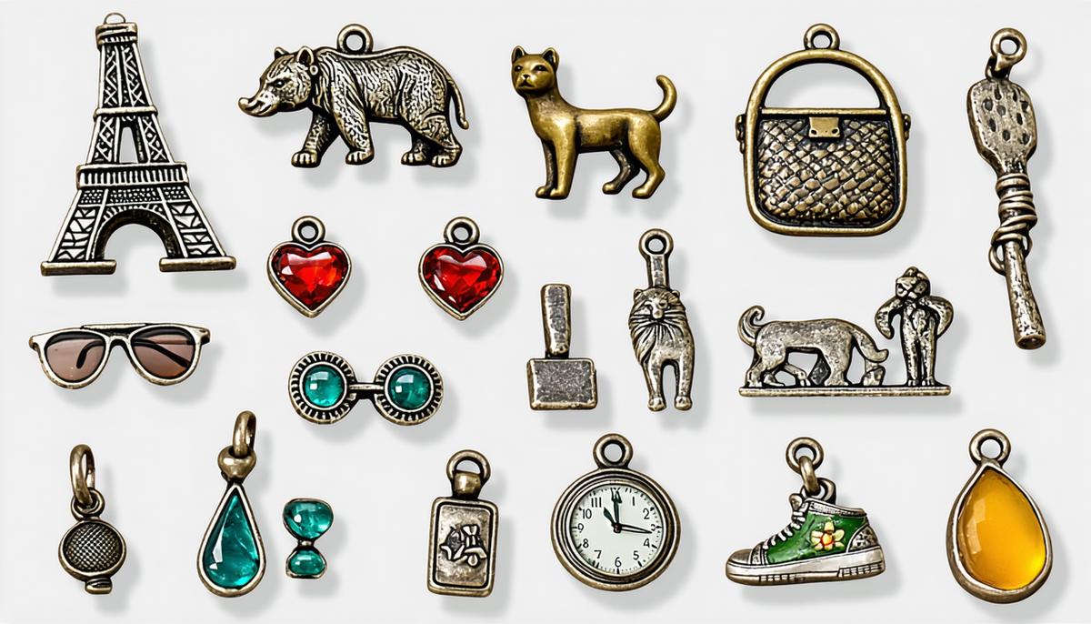 A collection of unique 1960s charms showcasing diverse designs and themes