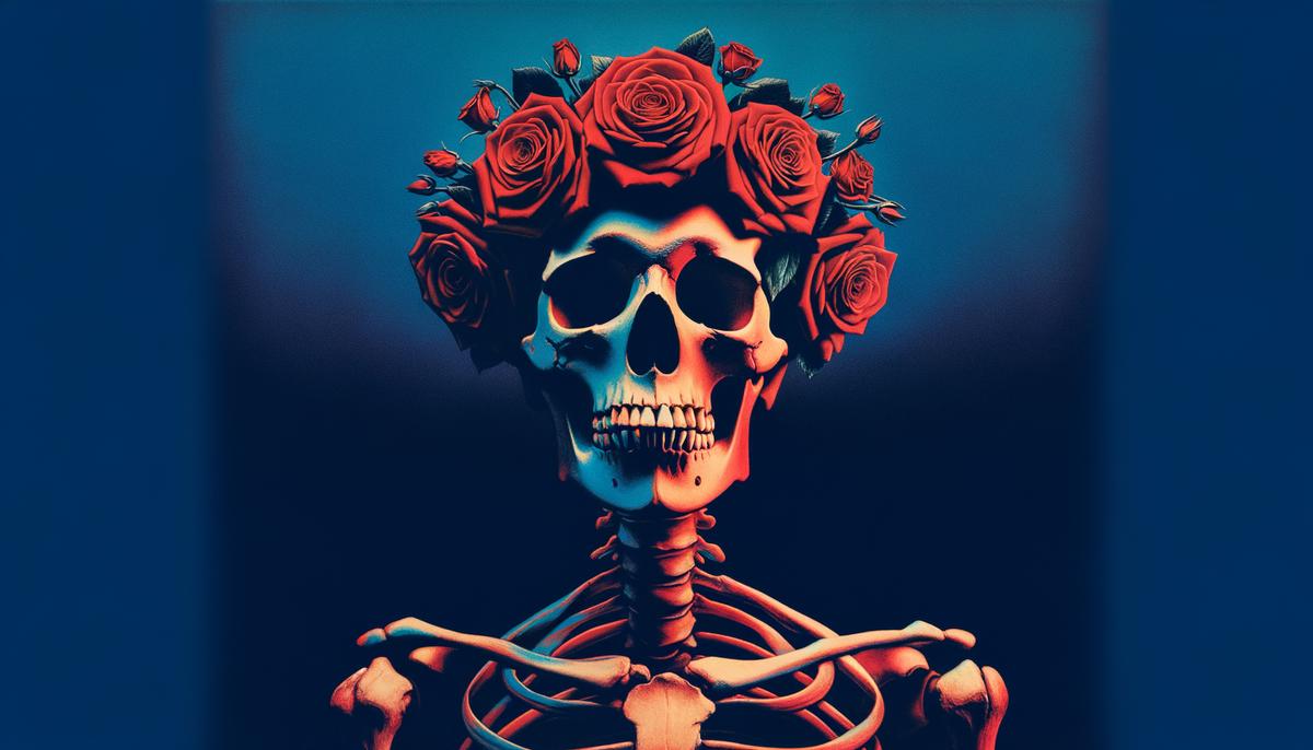 Alton Kelley's iconic Grateful Dead Bertha poster with skeleton and roses