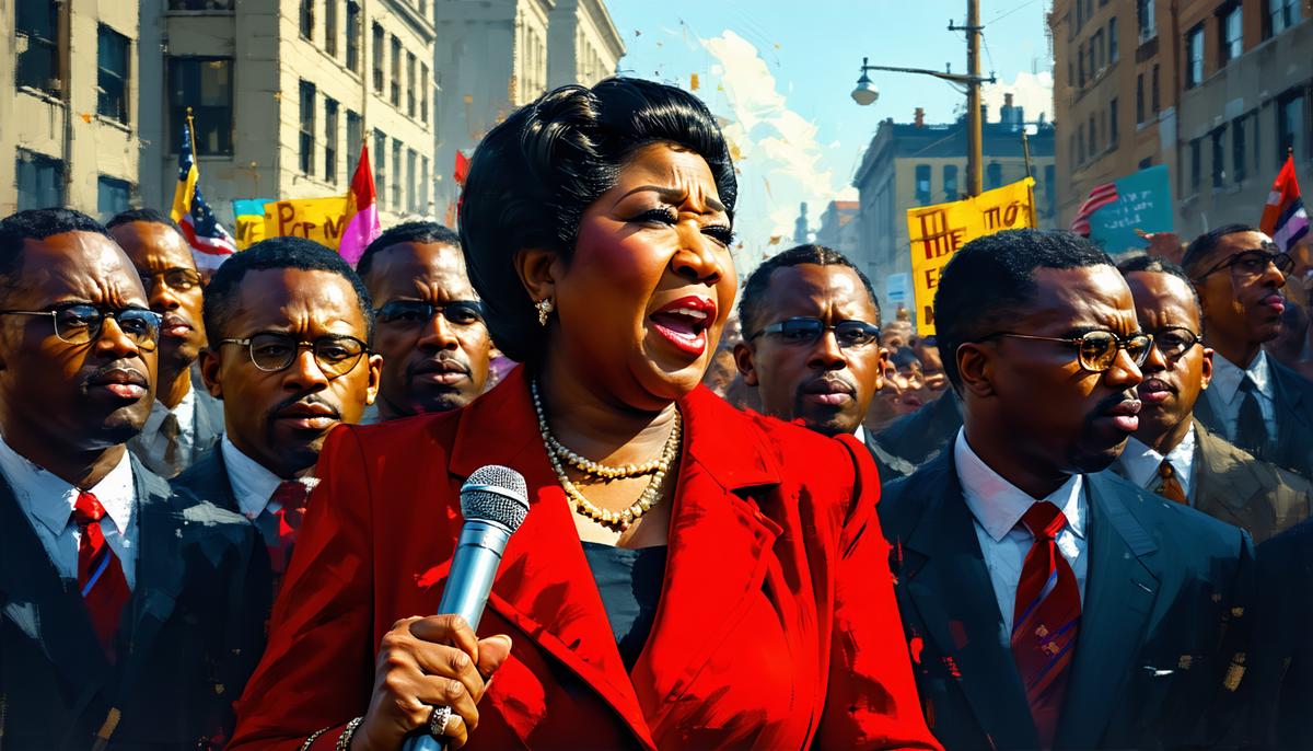 Aretha Franklin speaking at a civil rights rally
