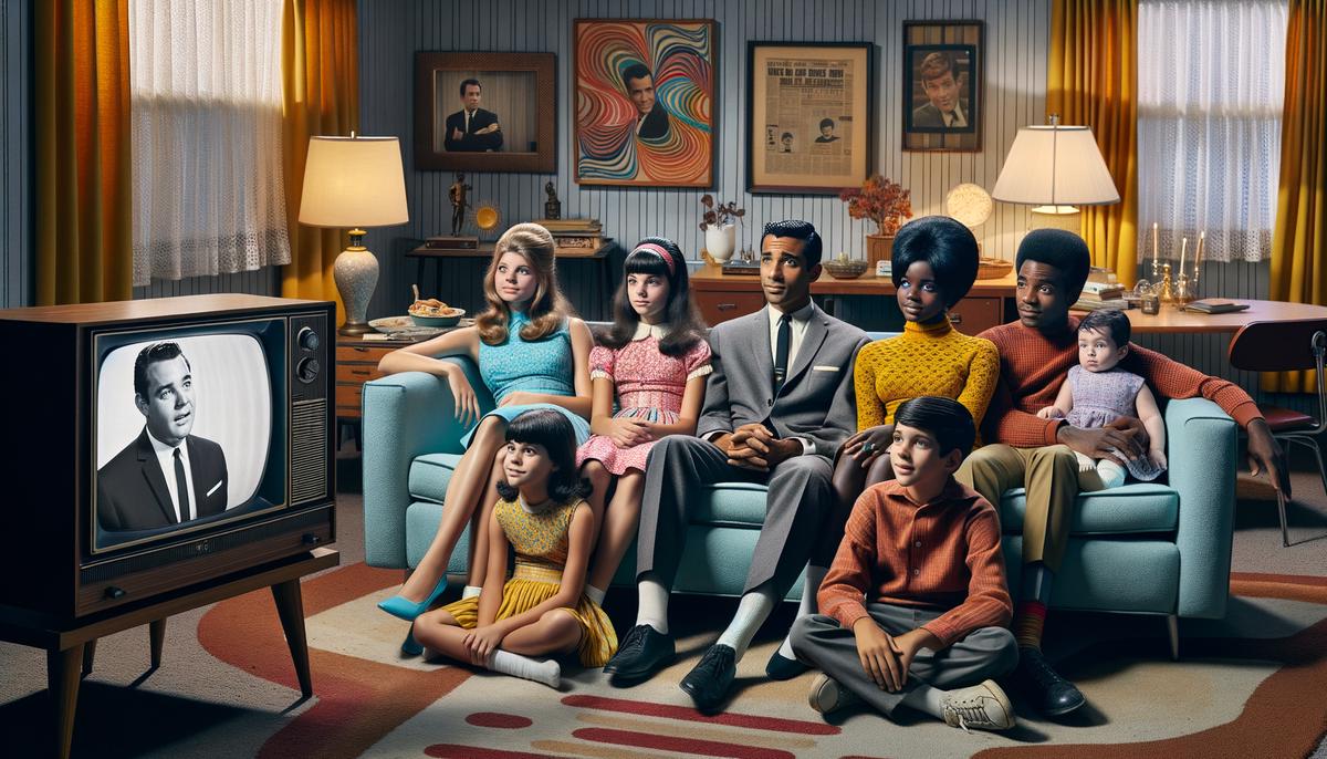 A 1960s blended family watching The Brady Bunch on television together
