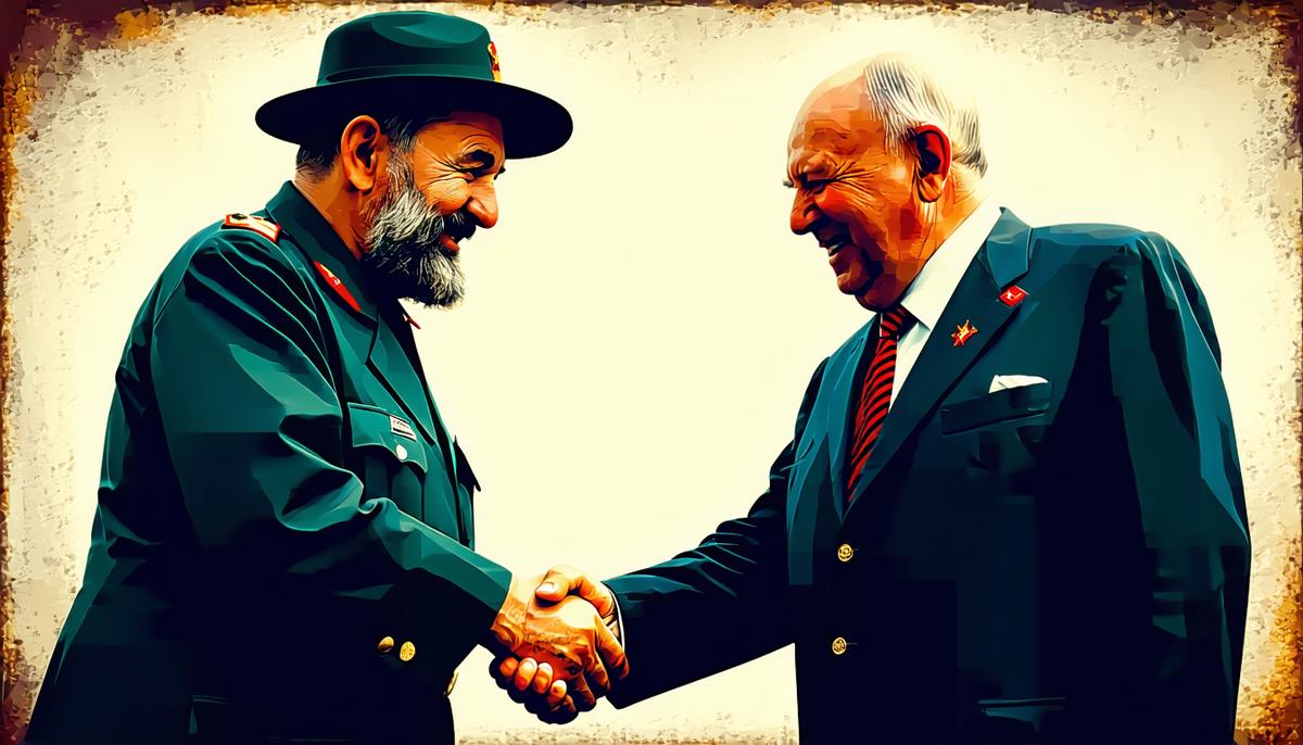 Fidel Castro shaking hands with Soviet leader Nikita Khrushchev