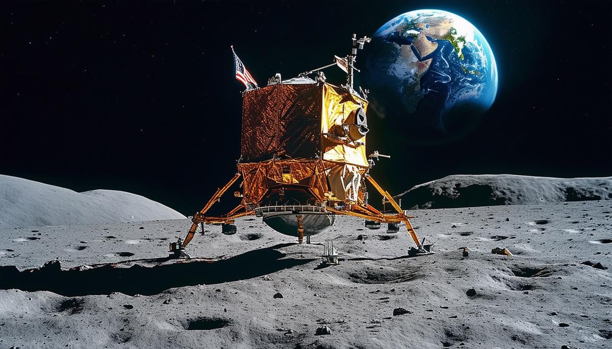 The Eagle lunar module on the surface of the moon with Earth visible in the background