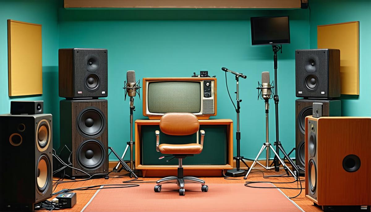 The voice actors of The Flintstones recording in a 1960s sound studio