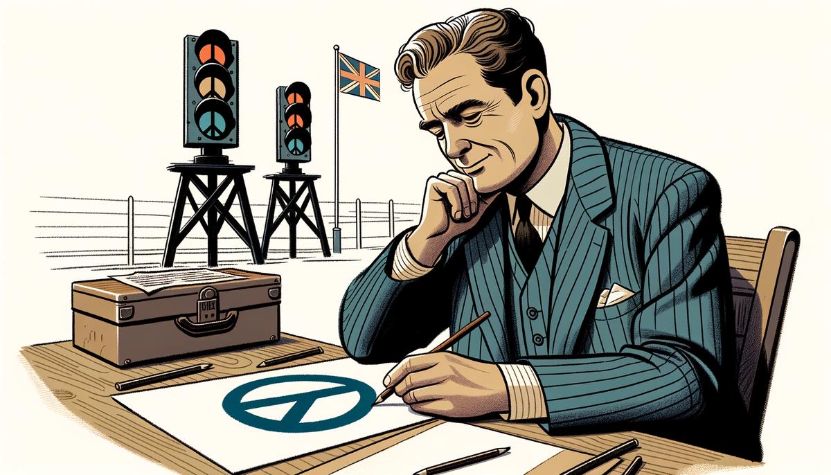 Gerald Holtom sketching the original peace symbol design