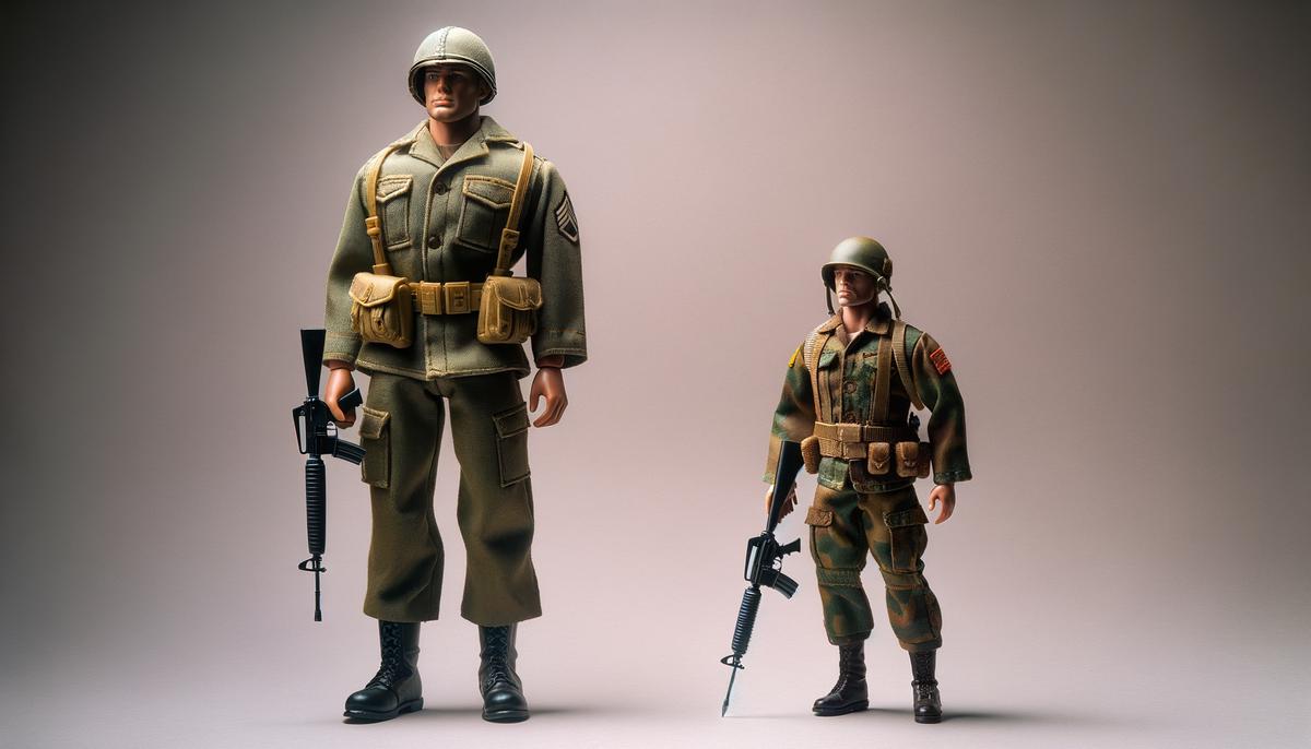 Comparison of 12-inch and 3.75-inch G.I. Joe action figures side by side