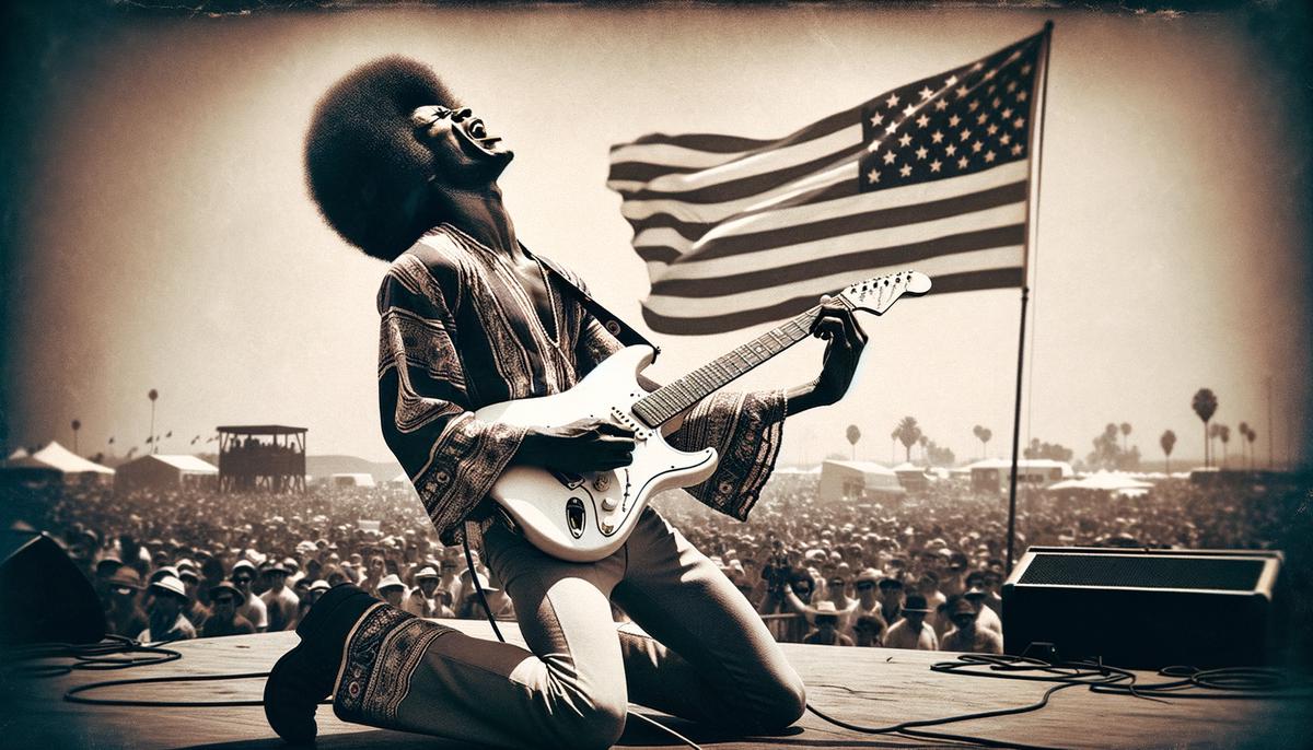 Jimi Hendrix playing his iconic version of The Star-Spangled Banner at Woodstock