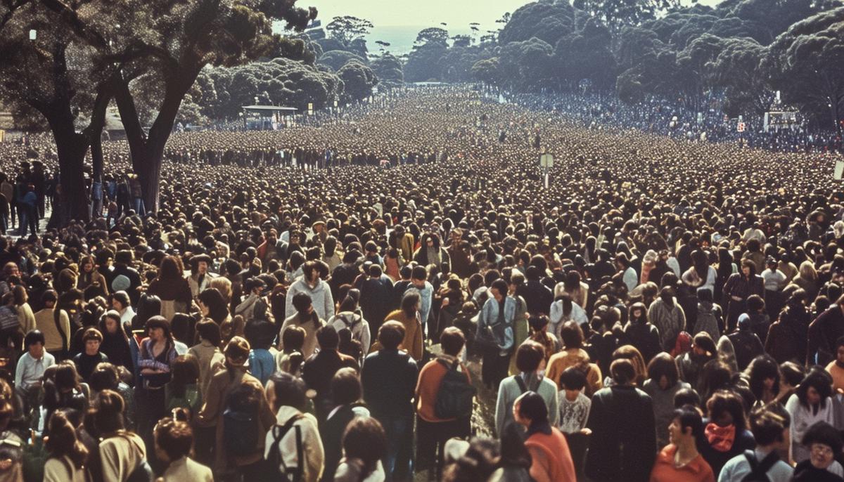 Thousands of people gathered at Golden Gate Park for the Human Be-In on January 14, 1967