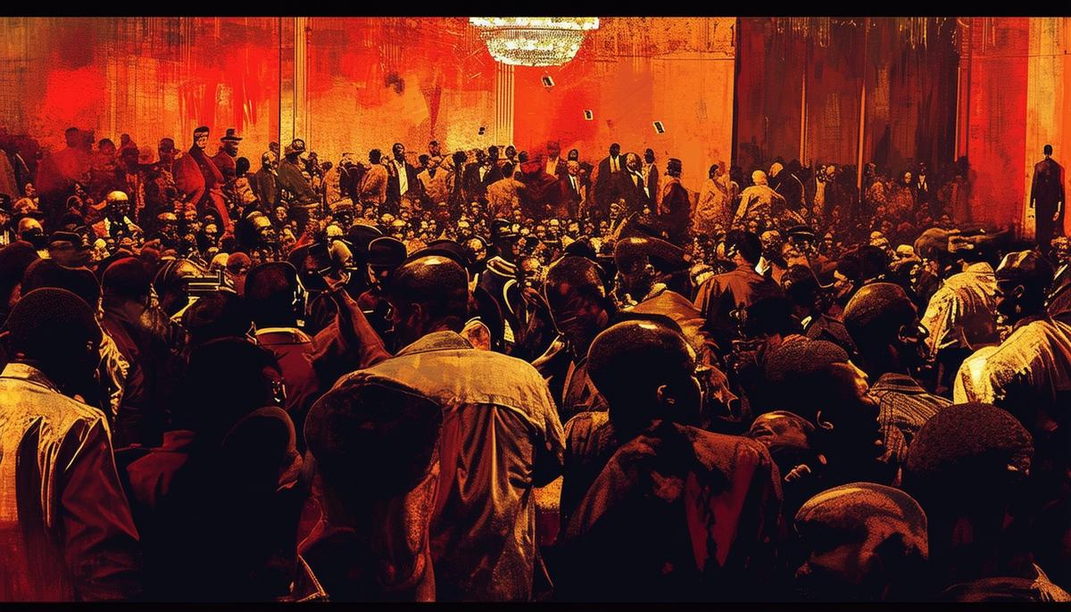 Chaotic scene at the Audubon Ballroom following Malcolm X's assassination