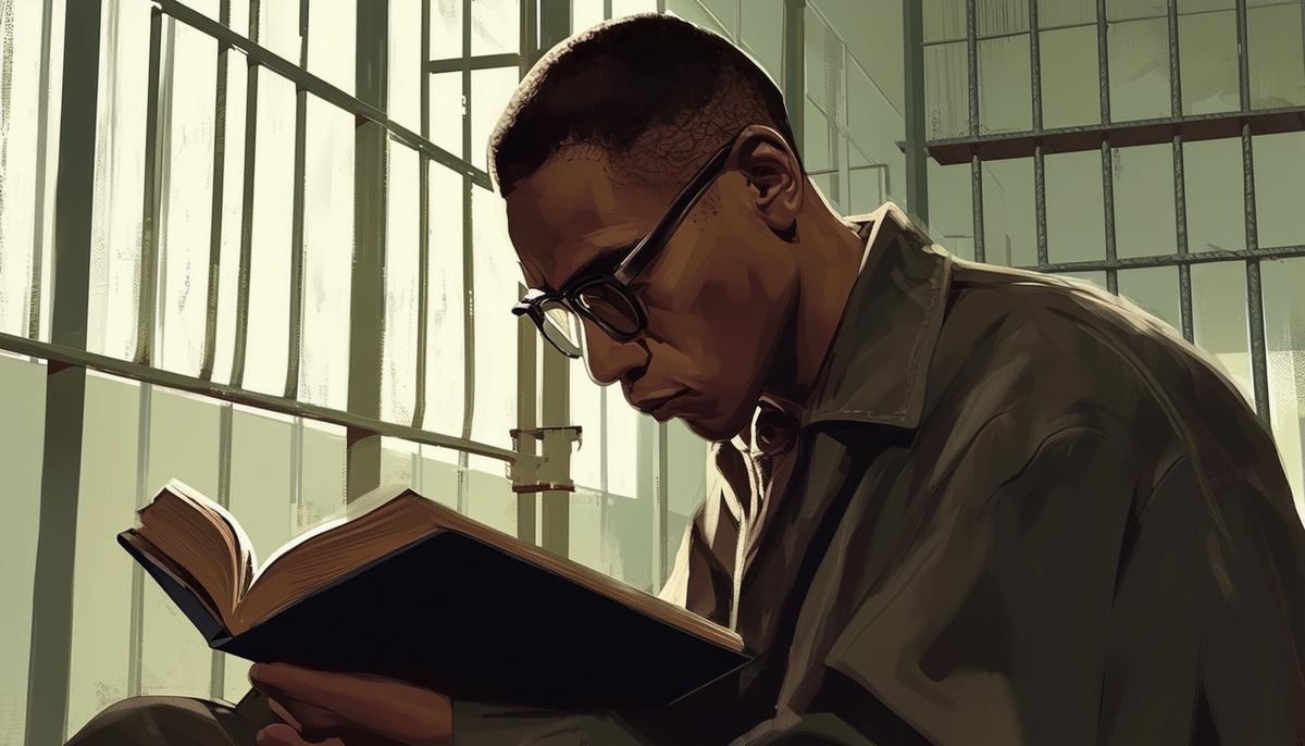 Young Malcolm X in prison, reading and studying