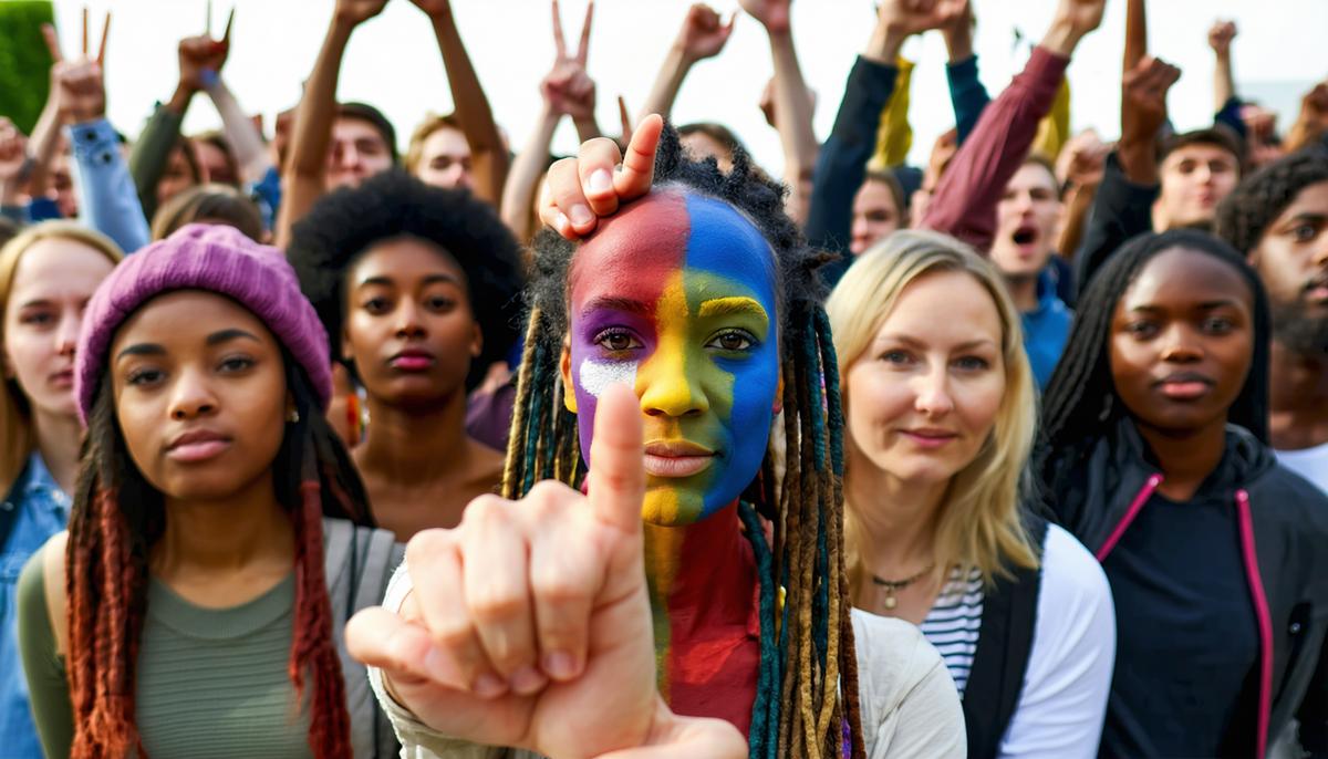 Diverse group of modern activists using the peace symbol in various causes