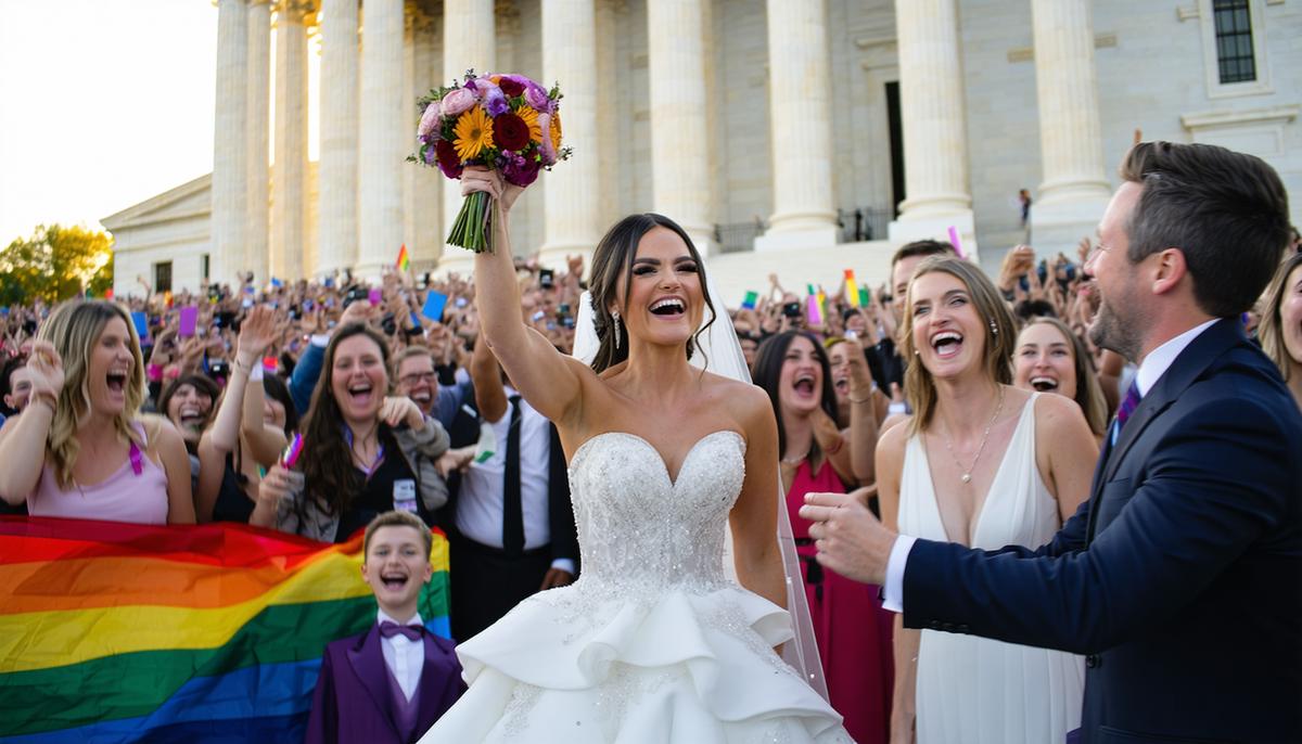 A joyous same-sex wedding celebration following the 2015 Supreme Court decision on marriage equality