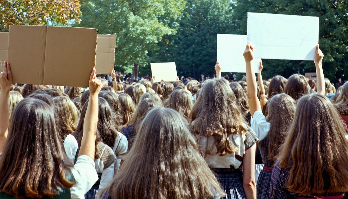 Students for a Democratic Society (SDS) holding a rally on a college campus in the 1960s