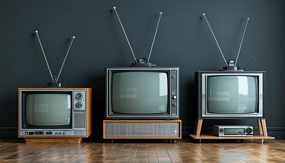 A visual representation of TV technology evolution from 1960s color TV to modern 4K smart TV