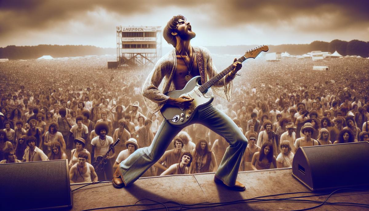 Jimi Hendrix performing his iconic rendition of the national anthem at Woodstock
